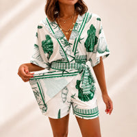 Azzurine™ Skort-Jumpsuit Mit Wickeloptik, Seitlicher Bindung Und Exklusivem Mediterranem Print - Grün