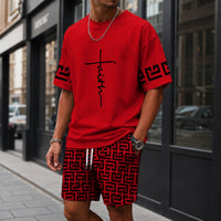Zweiteiler Roven™ mit oversized T-Shirt und gemusterter Shorts / Moderner Streetwear-Look mit hohem Tragekomfort. - Rot