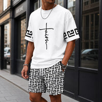 Zweiteiler Roven™ mit oversized T-Shirt und gemusterter Shorts / Moderner Streetwear-Look mit hohem Tragekomfort. - Weiß