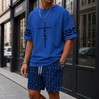 Zweiteiler Roven™ mit oversized T-Shirt und gemusterter Shorts / Moderner Streetwear-Look mit hohem Tragekomfort. - Blau