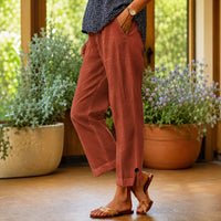 Sylvie™ Hose aus Baumwoll-Leinen mit Seitlichem Schlitz am Saum - Braun