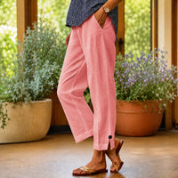 Sylvie™ Hose aus Baumwoll-Leinen mit Seitlichem Schlitz am Saum - Rosa