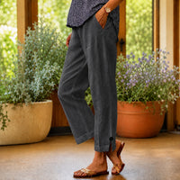Sylvie™ Hose aus Baumwoll-Leinen mit Seitlichem Schlitz am Saum - Grau