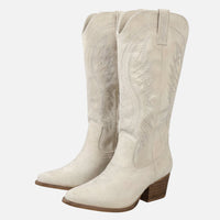 Kathrin | Damen Wildleder Westernstiefel Hoher Schaft – Hohe Western Stiefel Damen - Weiß