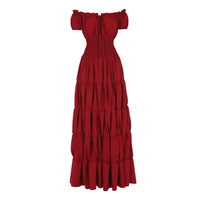 Margaret - Damen Maxikleid mit schulterfreiem Design und gestuftem Rock mit gerafftem Bund - Weinrot