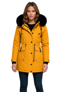 Damen Winterparka mit Kapuze, Taschen und Tunnelzug - Senfgelb