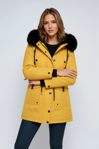 Damen Winterparka mit Kapuze, Taschen und Tunnelzug - Gelb