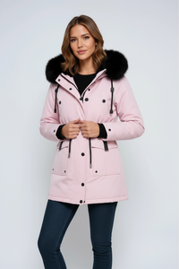Damen Winterparka mit Kapuze, Taschen und Tunnelzug - Rosa