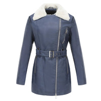 Damen Wintermantel mit Gürtel und Taschen - Blau