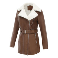 Damen Wintermantel mit Gürtel und Taschen - Braun