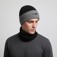 Wollmütze mit passendem Schal - WarmCombo für Kopf und Hals - Dunkelgrau