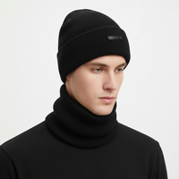 Wollmütze mit passendem Schal - WarmCombo für Kopf und Hals - Schwarz