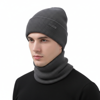 Wollmütze mit passendem Schal - WarmCombo für Kopf und Hals - Grau