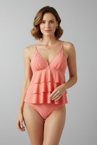Laura | Damen V-Ausschnitt Tankini Badeanzug - Rosa