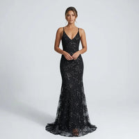 Alina | Damen Rückenfreies Festliches Kleid - Schwarz