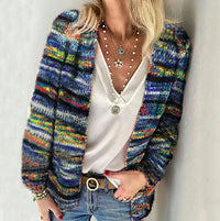 Celena | Bunte Damen-Strickjacke mit Print – Ein lebendiger Cardigan für einen stilvollen Look - Blau