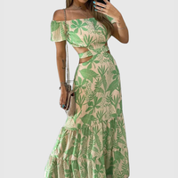 Xiomara | Damen Maxi-Kleid mit kurzen Ärmeln und Ausschnitt - Hellgrün