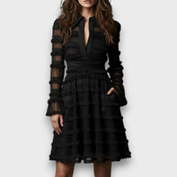 Parisa – Midi-Kleid mit transparenten Fransen-Details - Schwarz