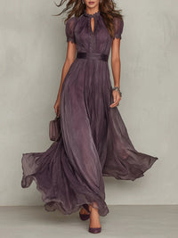 Flavia | Damen Langes Lila Kleid Schlüsselloch Chiffon Spitze – Lila Schlüsselloch Maxi - Lila