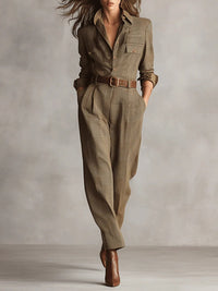 Anna™ - Karierter Eleganter Jumpsuit - Braun