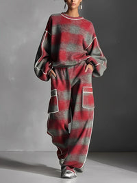 Lina | Stylisches Pullover & Hosen Set für Damen - Rot Grau