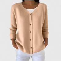 Barbara | Damen Raffinierte V-Ausschnitt-Strickjacke mit Knöpfen - Beige