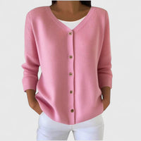 Barbara | Damen Raffinierte V-Ausschnitt-Strickjacke mit Knöpfen - Hellrosa