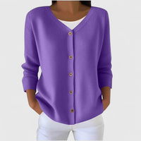 Barbara | Damen Raffinierte V-Ausschnitt-Strickjacke mit Knöpfen - Lila