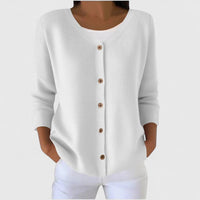 Barbara | Damen Raffinierte V-Ausschnitt-Strickjacke mit Knöpfen - Weiß