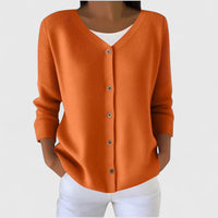 Barbara | Damen Raffinierte V-Ausschnitt-Strickjacke mit Knöpfen - Orange