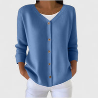 Barbara | Damen Raffinierte V-Ausschnitt-Strickjacke mit Knöpfen - Blau