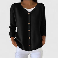 Barbara | Damen Raffinierte V-Ausschnitt-Strickjacke mit Knöpfen - Schwarz