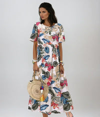 Temi | Damen Elegantes Florales Ensemble – Elegantes Florales Outfit Set - Beige