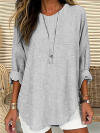 Rhona™ - Trendige Gestreifte Bluse - Grau