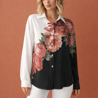 Elegante Damenbluse mit Blumenprint und Knopfverschluss | Carlijn - Schwarz