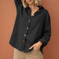 Leinenlook-Bluse mit Knopfverschluss für Damen | Esmée - Schwarz