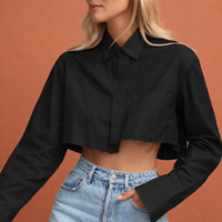 Gekürzte Bluse mit rohem Saum und weiten Ärmeln für Damen | Feline - Schwarz