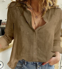 Damen Baumwollbluse | Lang - Braun