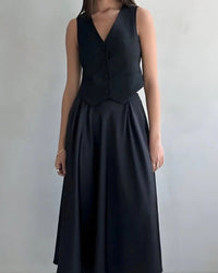 A-Linien Rock lang | Maxi Rock mit hoher Taille - Schwarz
