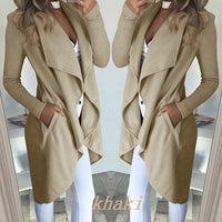 Einfarbiger Revers Slim Lange Windbreaker Jacke - Khaki
