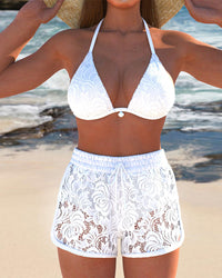 Laluna® | Elegantes einfarbiges Spitzen-Bikiniset - Weiß