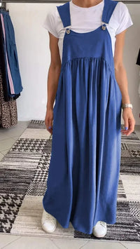 Regla - Lockeres Kleid Aus Baumwolle Und Leinen Mit Hosenträgern - Blau