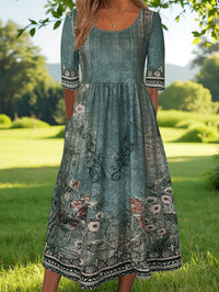 Jeeni – Kurzärmeliges Kleid Mit Blumenmuster - Grün