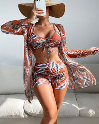 Zellea | lebhaftes 3-teiliges bedrucktes Bikini-Set - Rot