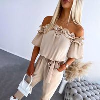 CAMILA – Schicker Off-Shoulder Volant-Hüftgurt-Jumpsuit - Aprikose