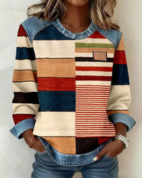 Amelie | Damen Pullover gestreift farbenfroh & modern - Rot