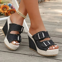 Atelier | Frayed Edge Wedge Sandalen - Schwarz