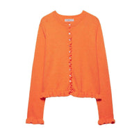 Rüschen Frauen Cardigan mit Knöpfen, Schickes Schichted Oberteil - Orange
