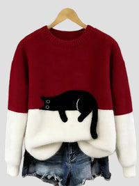 Luna | Damenpullover mit Katzenmotiv - Rot