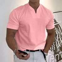 Herren Stehkragen Kurzarm Poloshirt - Rosa